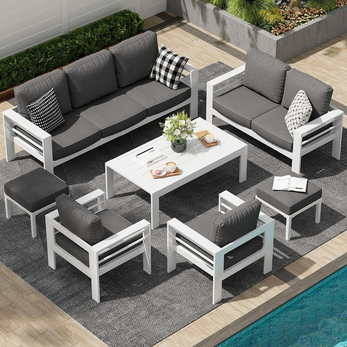 AECOJOY 7-teiliges Gartenmöbelset aus Aluminium für draußen