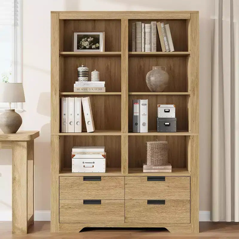 Bibliothèque haute de 72 avec 4 tiroirs, étagère de rangement autoportante de style rustique pour chambre, salon et bureau à domicile