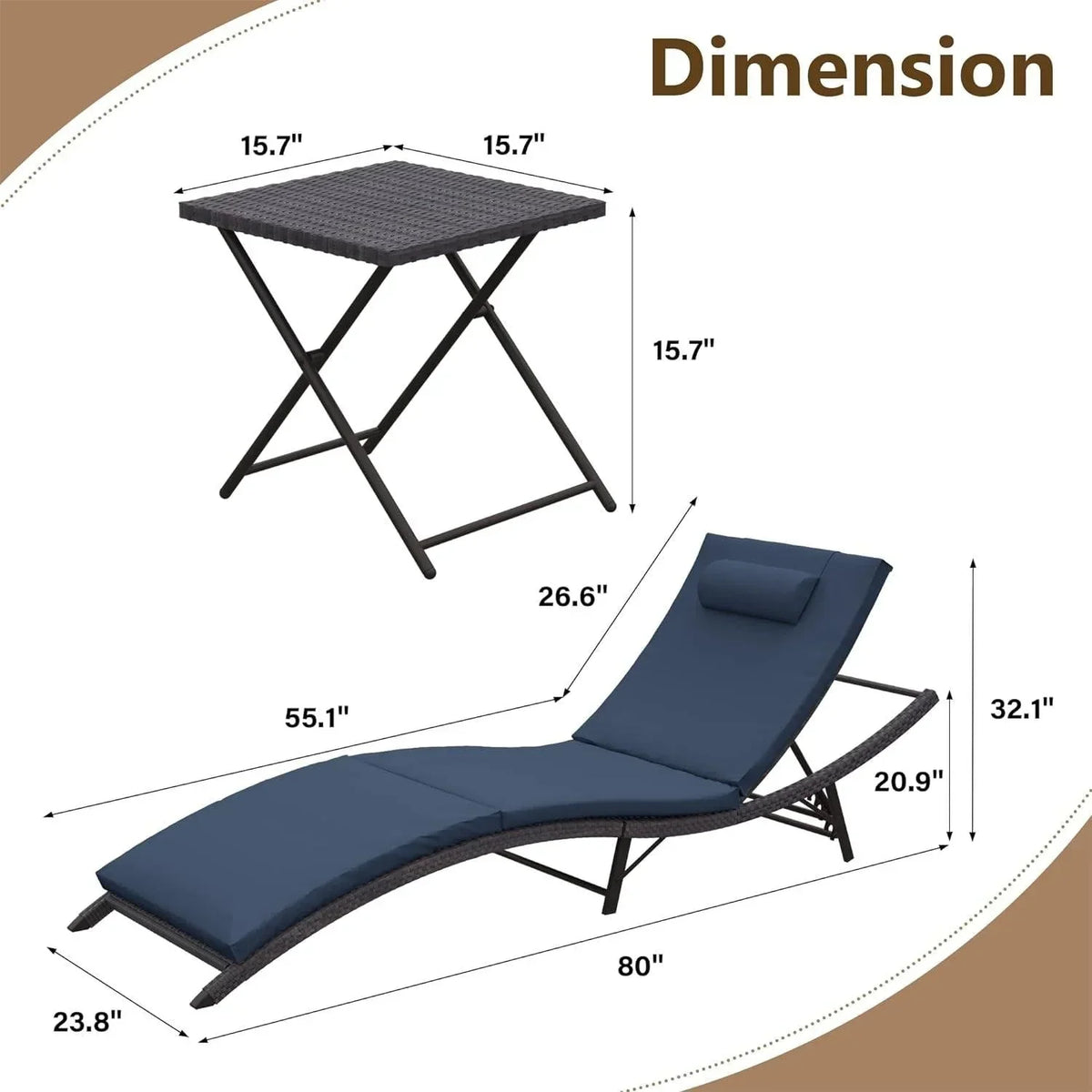 Kullavik 3-teiliges Outdoor-Lounge-Set mit Liegestühlen