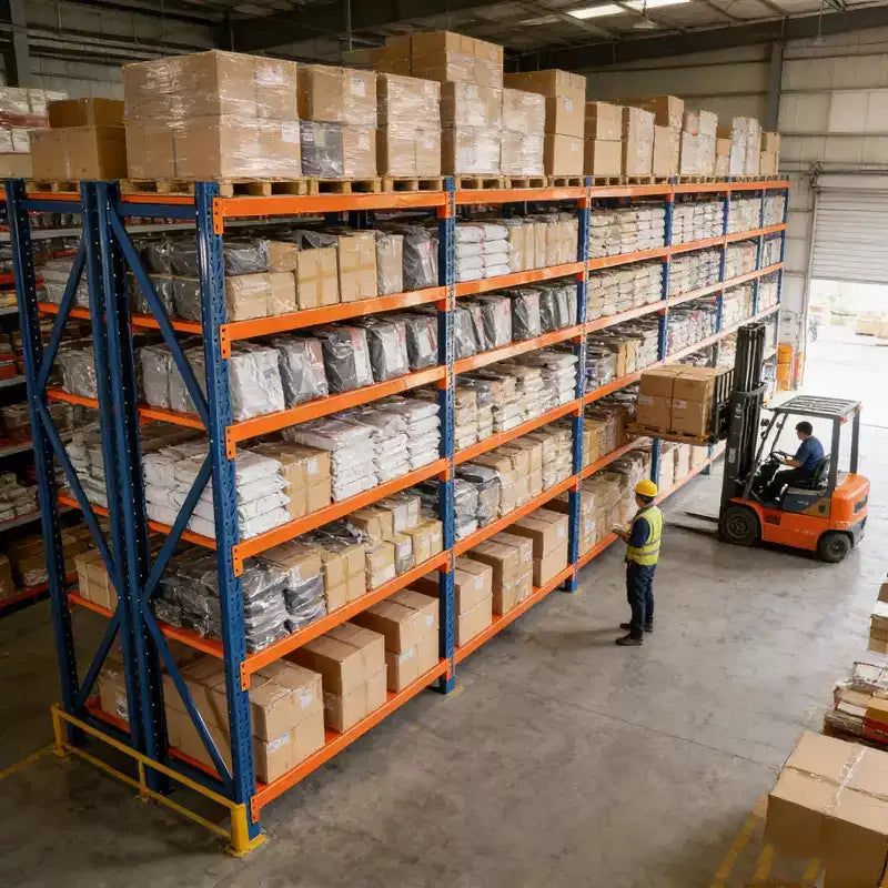 VIYET robuste Garagenregale, 4 Ebenen, verstellbare Metallregale mit 4400LBS Tragkraft, blau-orangefarbene Industrieregale für Gewerbe, Werkzeuge und Fitnessgeräte