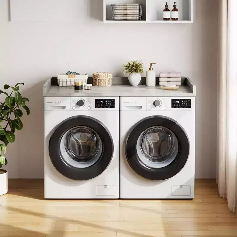 Plateau pour lave-linge et sèche-linge, avec rebord surélevé et tapis antidérapant, pour panier à linge, rangement et organisation de la buanderie