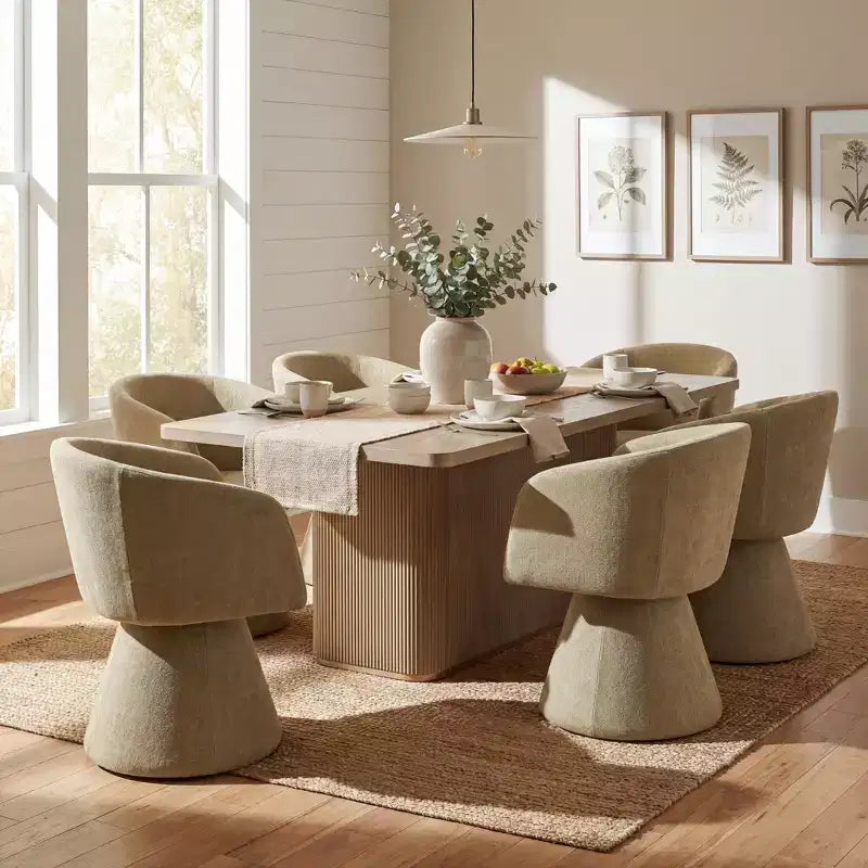 Christopher Knight Home Yodsak modernes 7-teiliges Esszimmer-Set aus Holz und Metall mit um 180 drehbaren Stühlen