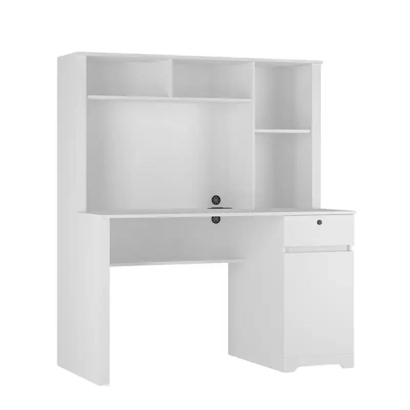 Moderner Computertisch mit Aufsatz und Bücherregal, 51.18IN, Bürotisch mit viel Stauraum, Schreibtisch für Arbeitszimmer und Leseraum