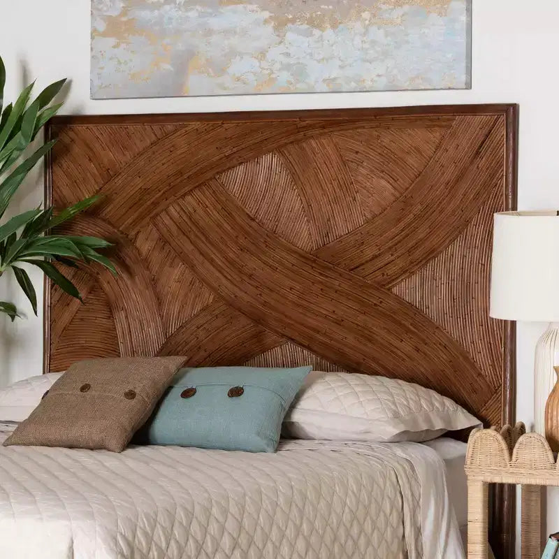 bali & pari Elettra-Kopfteil aus Rattan für Kingsize-Betten: handgefertigt, keine Montage erforderlich, Boho-Design
