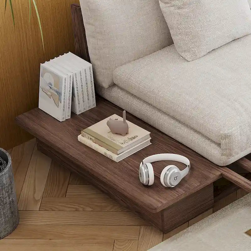 Nowoczesna sofa JASIWAY z litego drewna, tapicerowana bawełnianą tkaniną lnianą