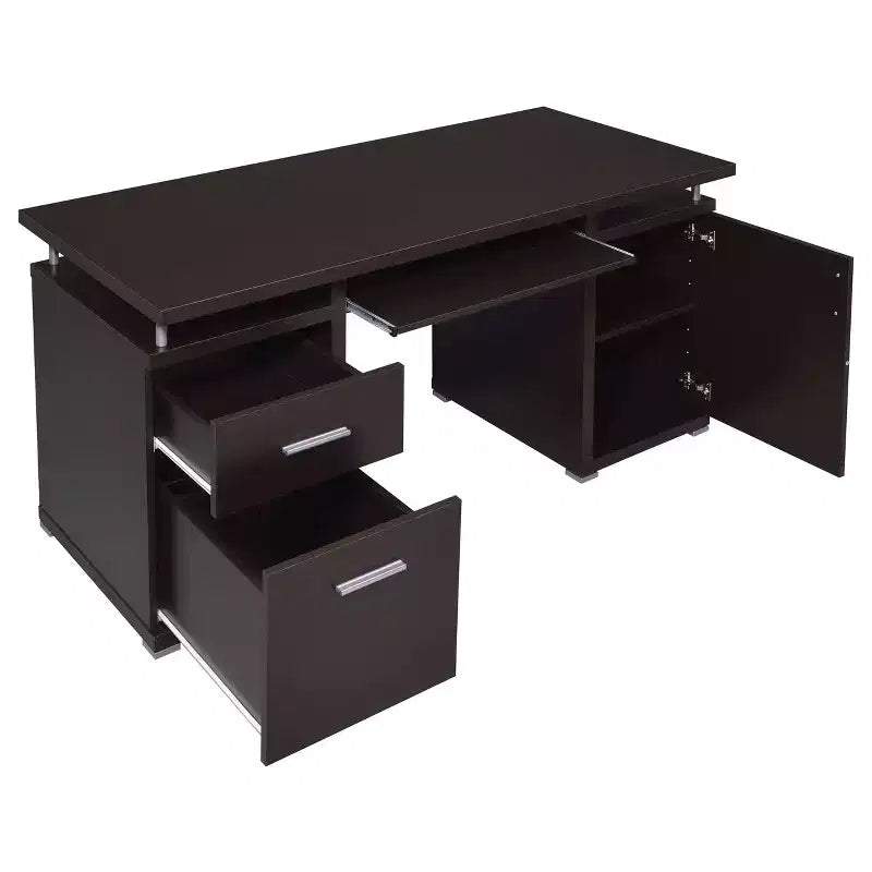 TUYOHW houten bureau van 55, computerbureau met 2 laden, 1 kast, 1 open plank en 1 deur, werkbureau voor thuiskantoor, studeerkamer en kleine ruimtes
