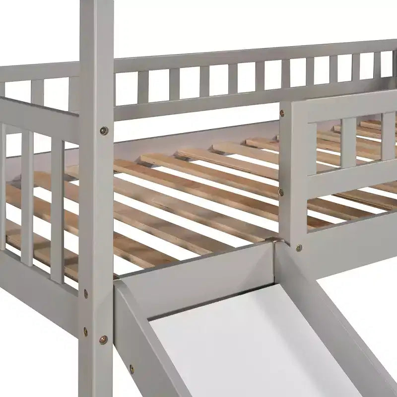 Hochbett in Hausform für Einzelbetten mit Rutsche und Treppe, Hochbett mit Schubladen, Holzhütten-Hochbett für Kinder und Kleinkinder