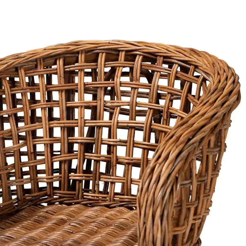 bali & pari Mario moderne bohemien eetkamerstoelen van natuurlijk bruin teakhout en rotan, set van 2