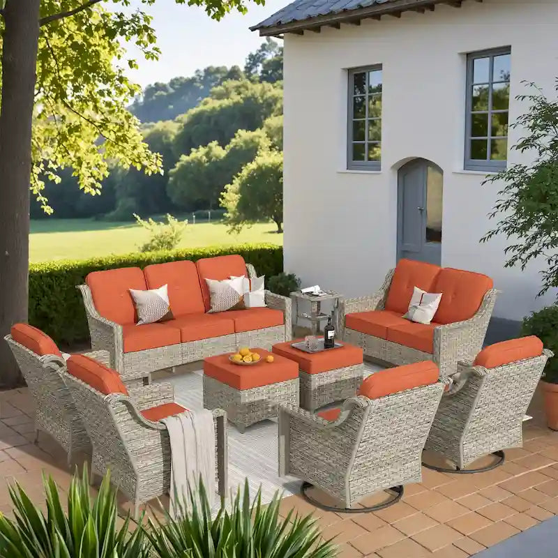 XIZZI 9-teiliges Gartenmöbel-Set für die Terrasse mit drehbarem Sessel