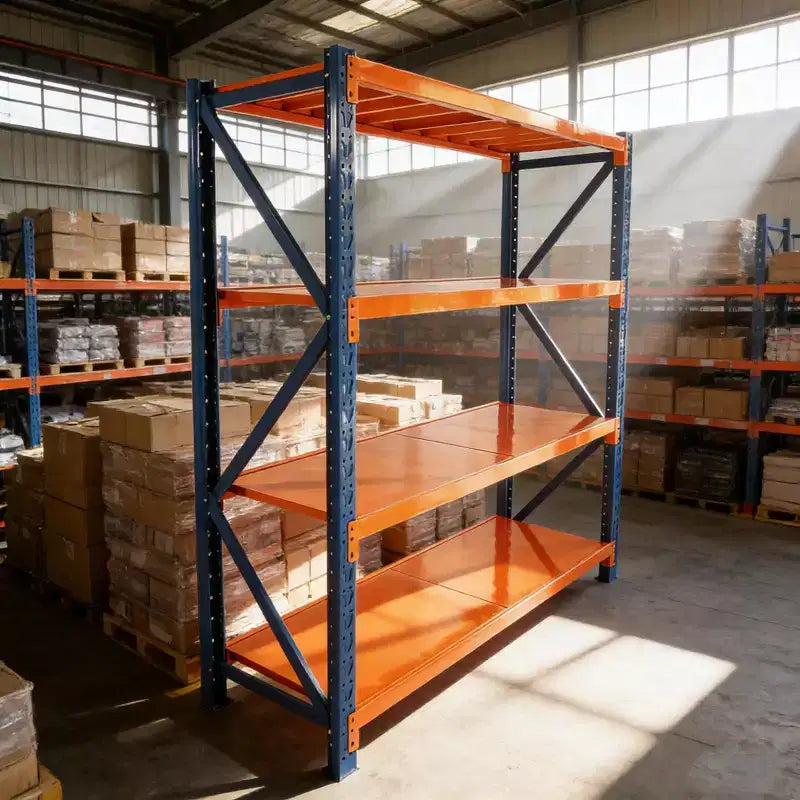 VIYET robuste Garagenregale, 4 Ebenen, verstellbare Metallregale mit 4400LBS Tragkraft, blau-orangefarbene Industrieregale für Gewerbe, Werkzeuge und Fitnessgeräte