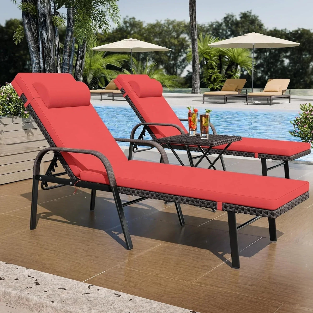 Kullavik 3-teiliges Outdoor-Lounge-Set mit Liegestühlen