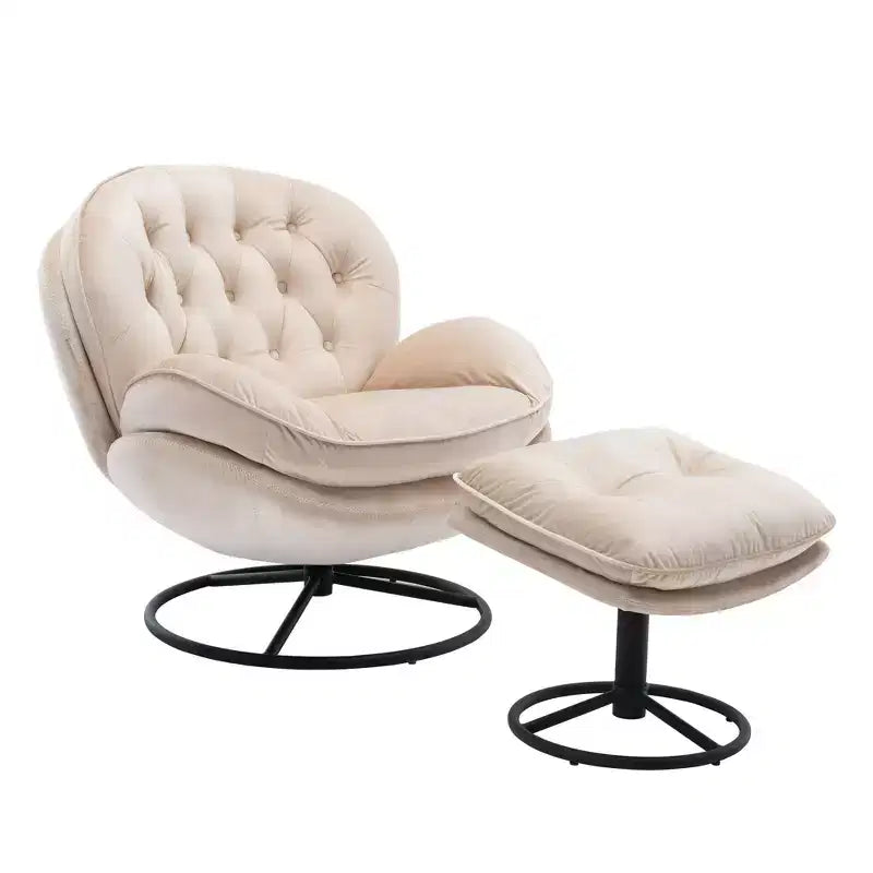 Okak Samt-Sessel mit Hocker, moderner Sessel ohne Armlehnen im Mid-Century-Stil, bequemer, weicher Sessel zum Fernsehen und Spielen