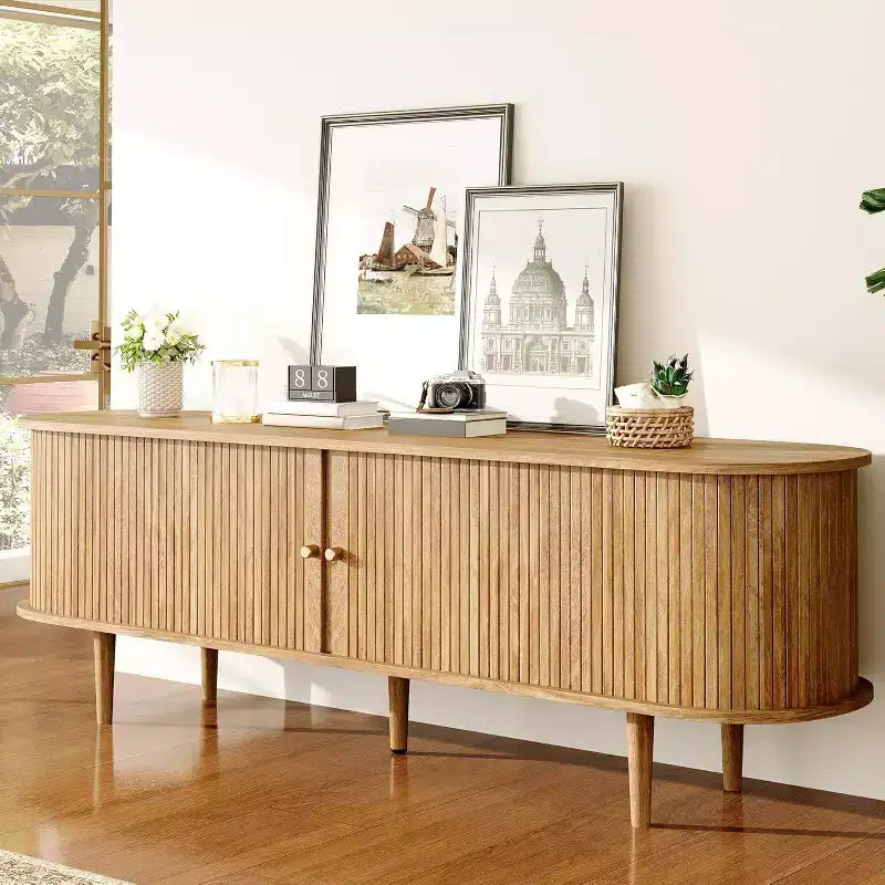 AMERLIFE tv-meubel van 70 met poten van massief hout, moderne tv-console in midcenturystijl met tambourdeur