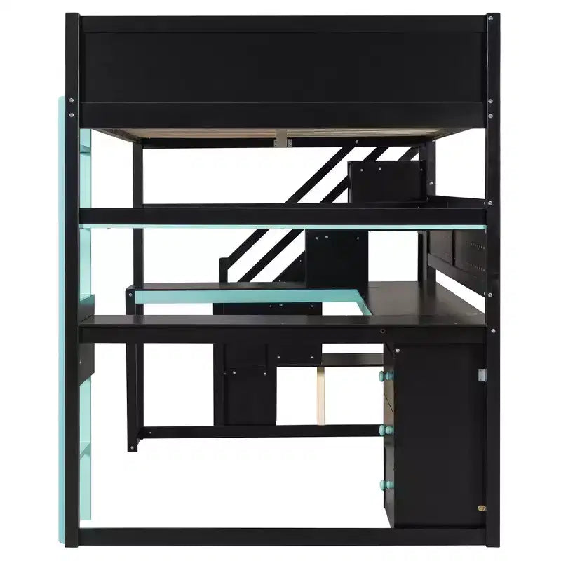 GDFStudio Scott houten gaminghoogslaper met opberktrap, bureau, planken en pegboard