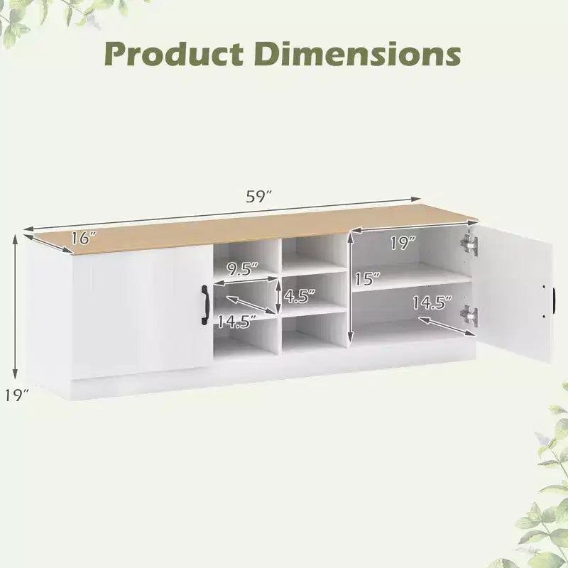 Schuhbank mit 2 Türen, verstellbaren Ablagen und verborgenem Stauraum, Natur + Weiß/Weiß