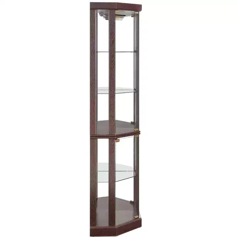 Hoekvitrinekast met glazen deuren en planken, hoekvitrine voor de woonkamer