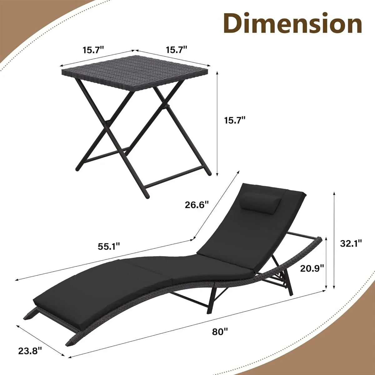 Kullavik 3-teiliges Outdoor-Lounge-Set mit Liegestühlen