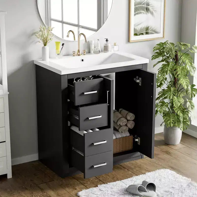 30 Badezimmer-Waschtischunterschrank mit einem Waschbecken, Schrank und 3 Schubladen ??Schwarz / Blau / Grün / Indigo / Weiß