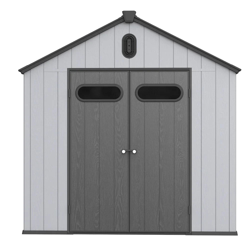 6 ft x 4 ft/6 ft x 8 ft/8 ft x 6 ft/8 ft x 10 ft kunststof opbergschuur voor buiten van weerbestendig hars met vloer, Spire-gereedschapsschuur