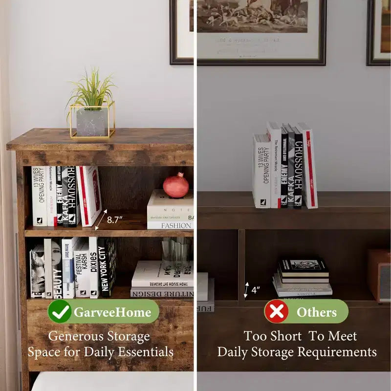 Cadre de lit double avec tête de lit de rangement, cadre de lit en bois avec 4 tiroirs, bibliothèque de rangement et lit plateforme king size avec support métallique robuste