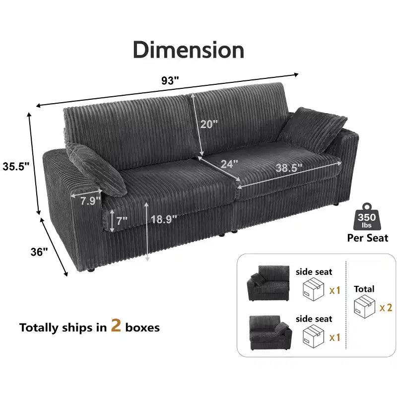 Modulares Cordsofa von Dyonery mit waschbaren Bezügen