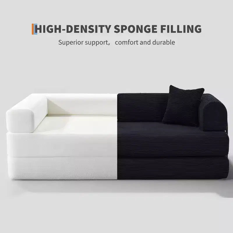 4-in-1-Schlafsofa, 79-Zoll-klappbare Cord-Couch ohne Gestell mit Kissen, ohne Montage, Zweisitzer für kleine Wohnungen