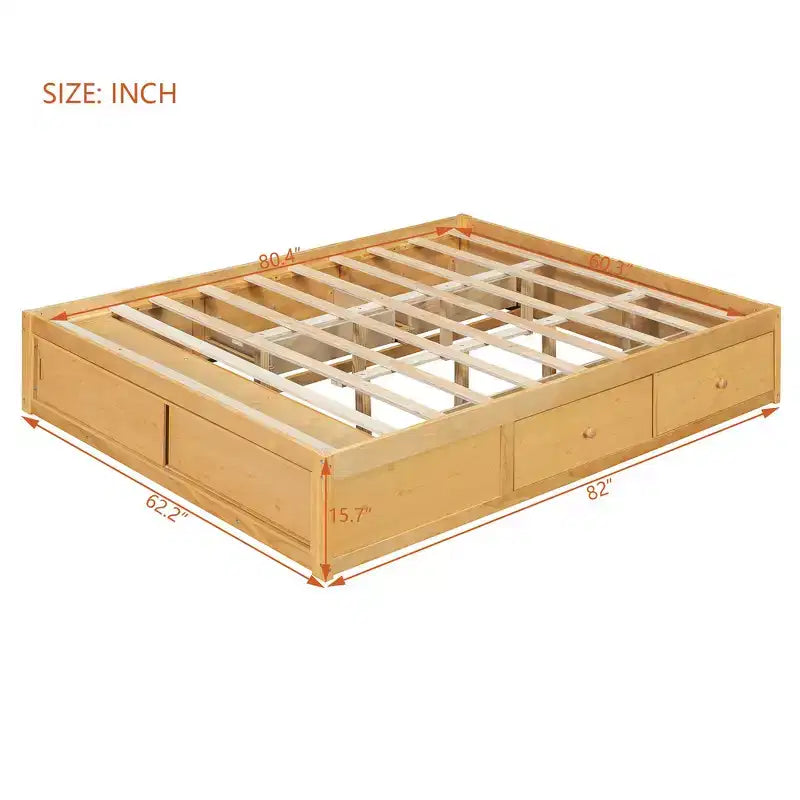Cadre de lit plateforme grand lit Whisen avec 4 tiroirs de rangement et rangement dans le pied de lit