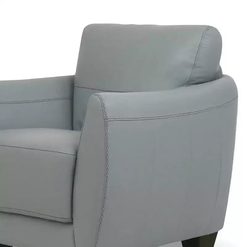 Sillón de acento con tapicería de cuero de primera calidad, brazos acampanados, patas de nogal oscuro, verde  