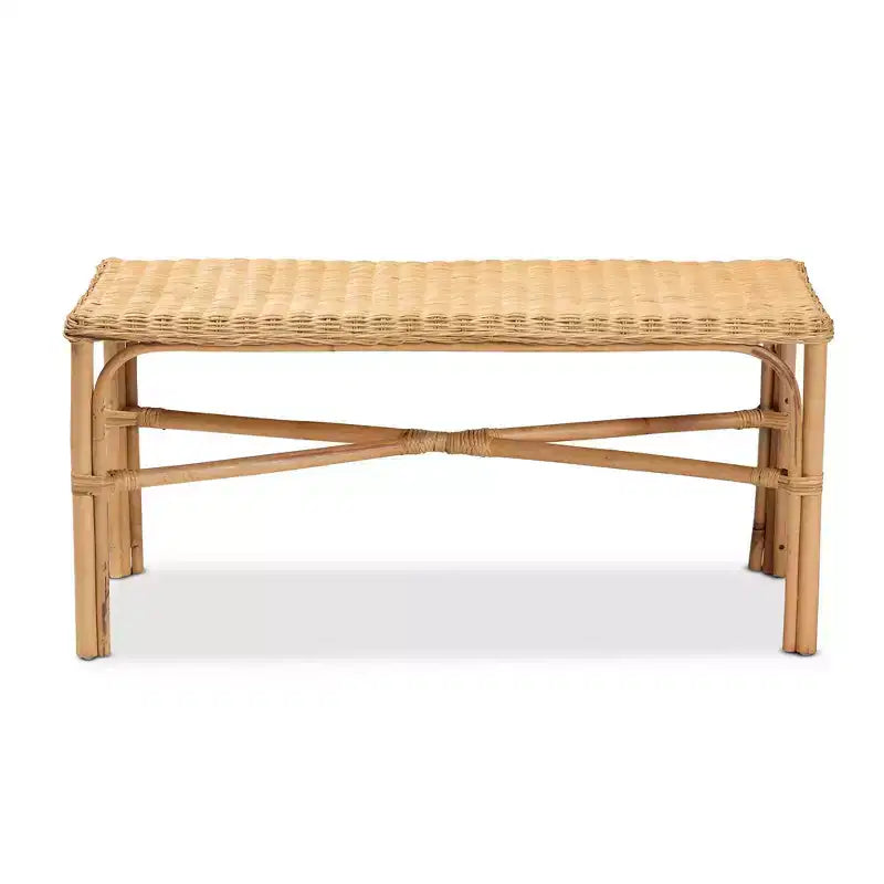 Banc d'appoint en rotin, brun naturel - siège d'entrée artisanal pour intérieur