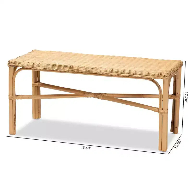 Banc d'appoint en rotin, brun naturel - siège d'entrée artisanal pour intérieur