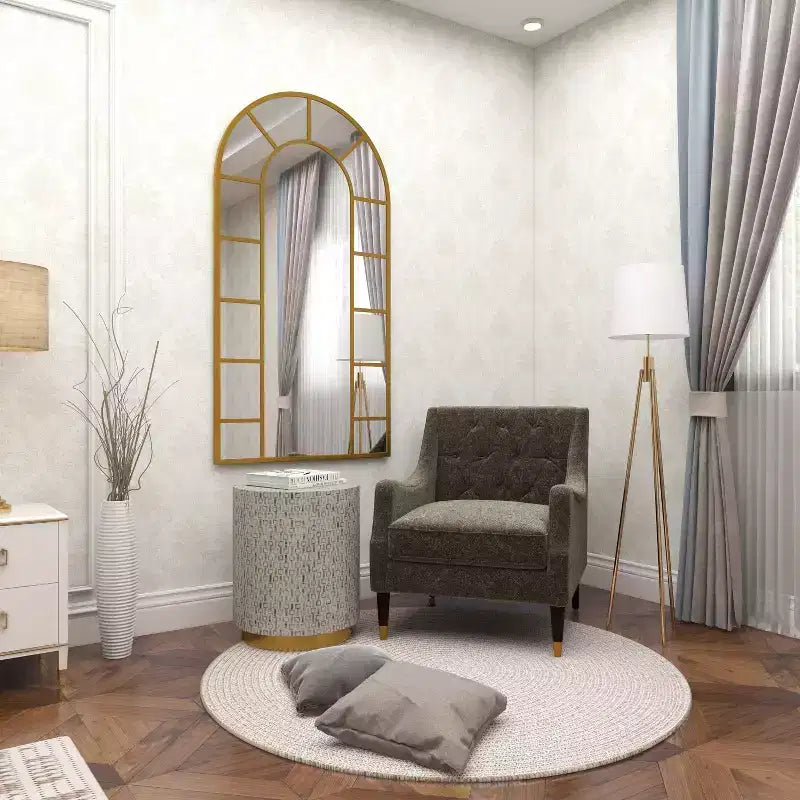 Modern İnci Anası Tabure, Beyaz - Modern Yuvarlak Aksesuar, MDF Çerçeve, 22.35" Oturma Yüksekliği
