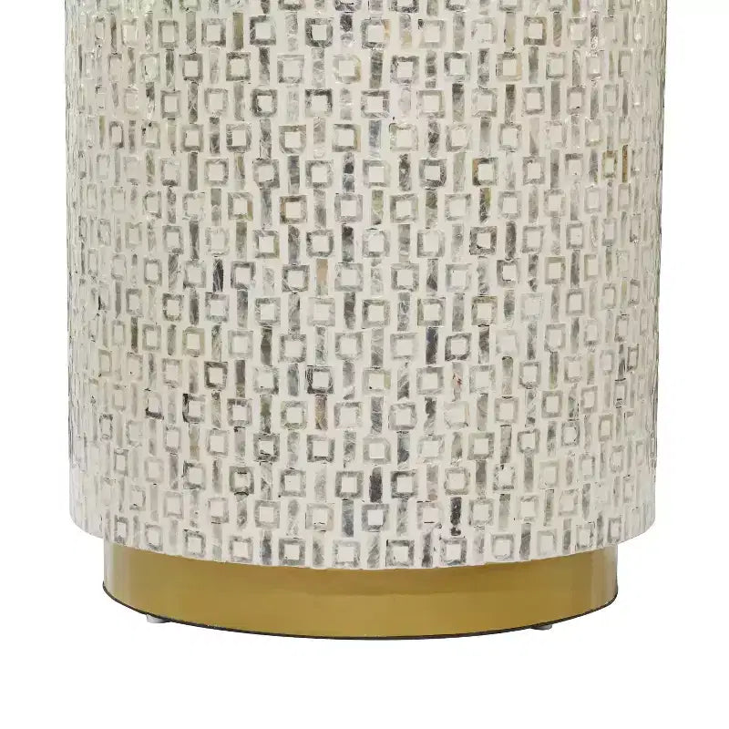 Modern İnci Anası Tabure, Beyaz - Modern Yuvarlak Aksesuar, MDF Çerçeve, 22.35" Oturma Yüksekliği