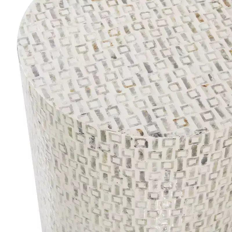 Modern İnci Anası Tabure, Beyaz - Modern Yuvarlak Aksesuar, MDF Çerçeve, 22.35" Oturma Yüksekliği
