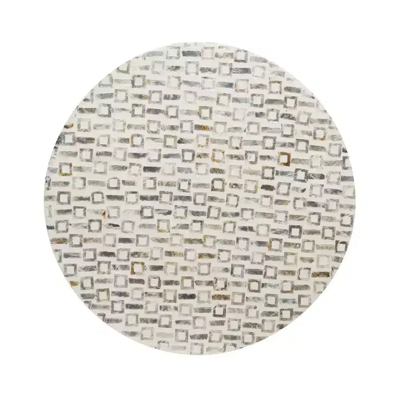 Modern İnci Anası Tabure, Beyaz - Modern Yuvarlak Aksesuar, MDF Çerçeve, 22.35" Oturma Yüksekliği