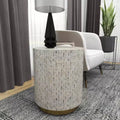 Modern İnci Anası Tabure, Beyaz - Modern Yuvarlak Aksesuar, MDF Çerçeve, 22.35" Oturma Yüksekliği