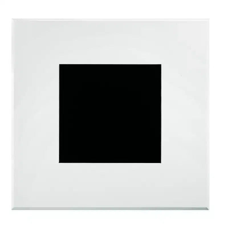Tavolino da caffè quadrato moderno contemporaneo, bianco lucido con inserto in vetro temperato nero
