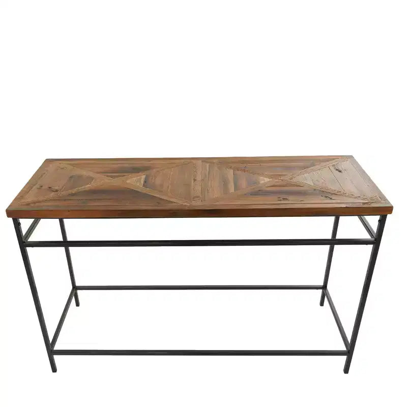 Console rustique en métal, marron - plateau en bois, sans assemblage requis, meuble d'entrée