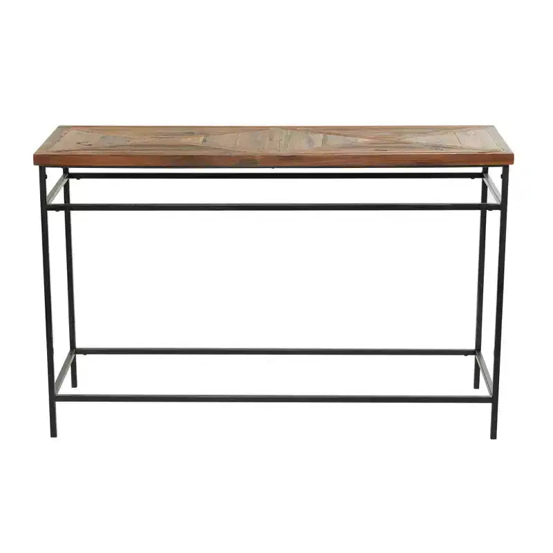 Console rustique en métal, marron - plateau en bois, sans assemblage requis, meuble d'entrée