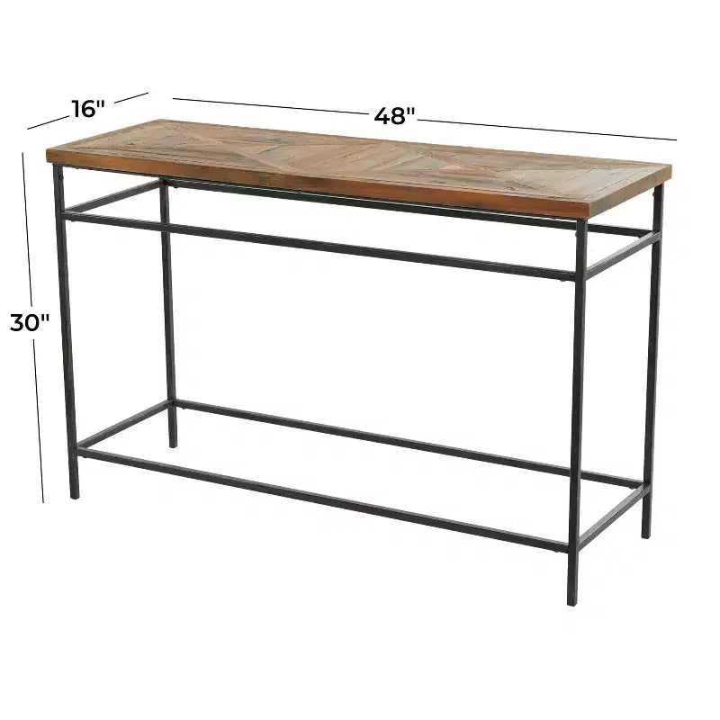 Console rustique en métal, marron - plateau en bois, sans assemblage requis, meuble d'entrée