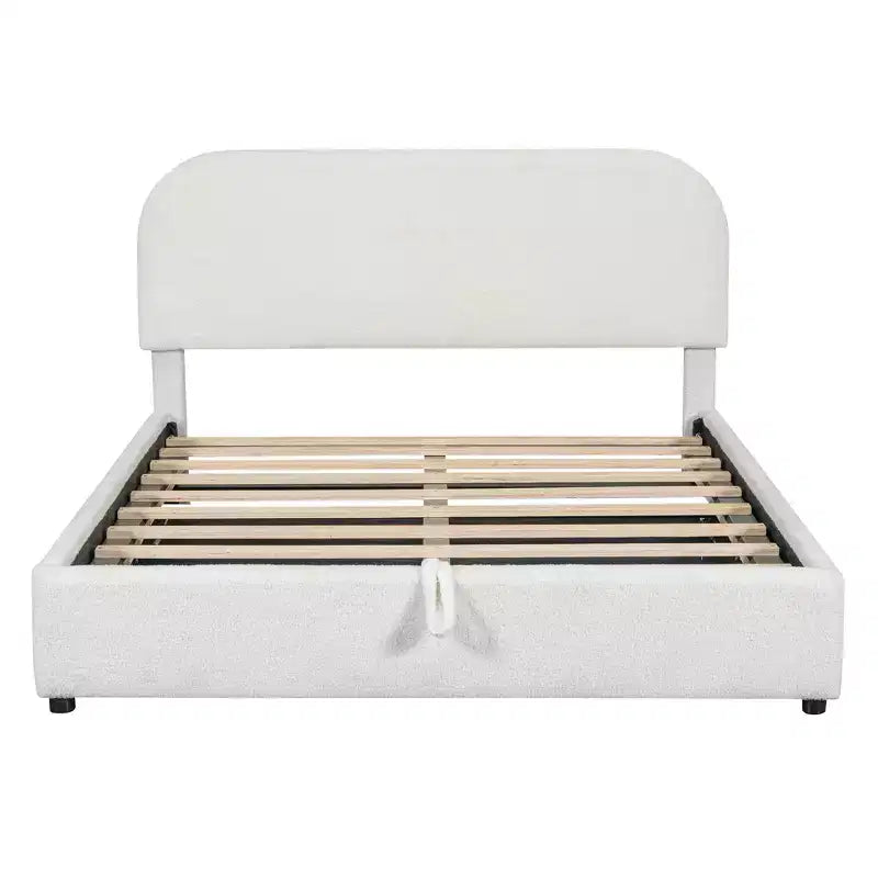 Gepolstertes Bett in Queen-Size mit hochklappbarem Stauraum - Weiß