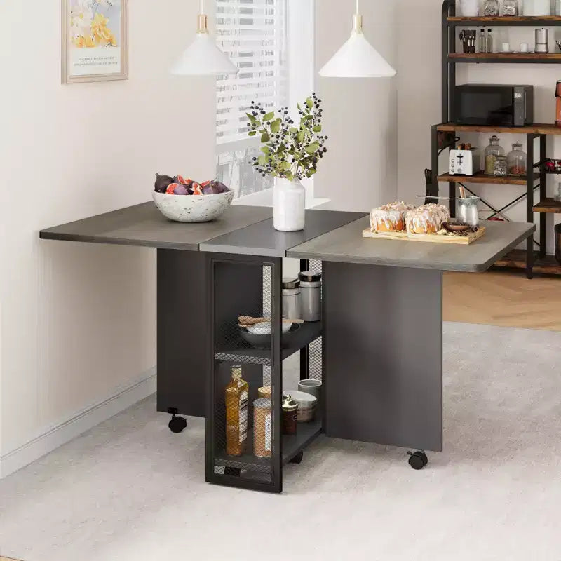Klapptisch für die Küche, platzsparender Esstisch, ausziehbarer Küchentisch mit Klappplatten und 6 Rollen für kleine Räume