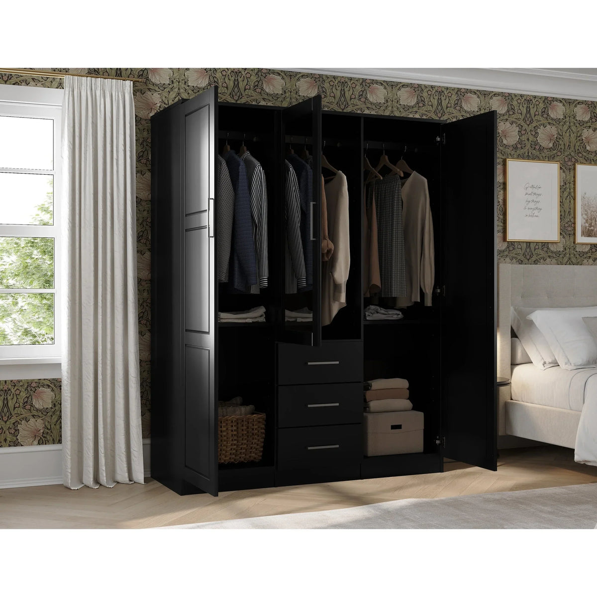Palace Imports Cosmo Kleiderschrank mit 3 Türen aus 100 % Massivholz und Türen aus Massivholz oder mit Spiegel