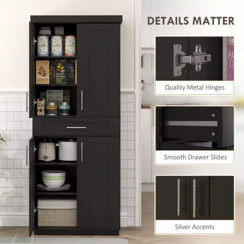 Placard de cuisine moderne indépendant avec portes et tiroir, étagères réglables
