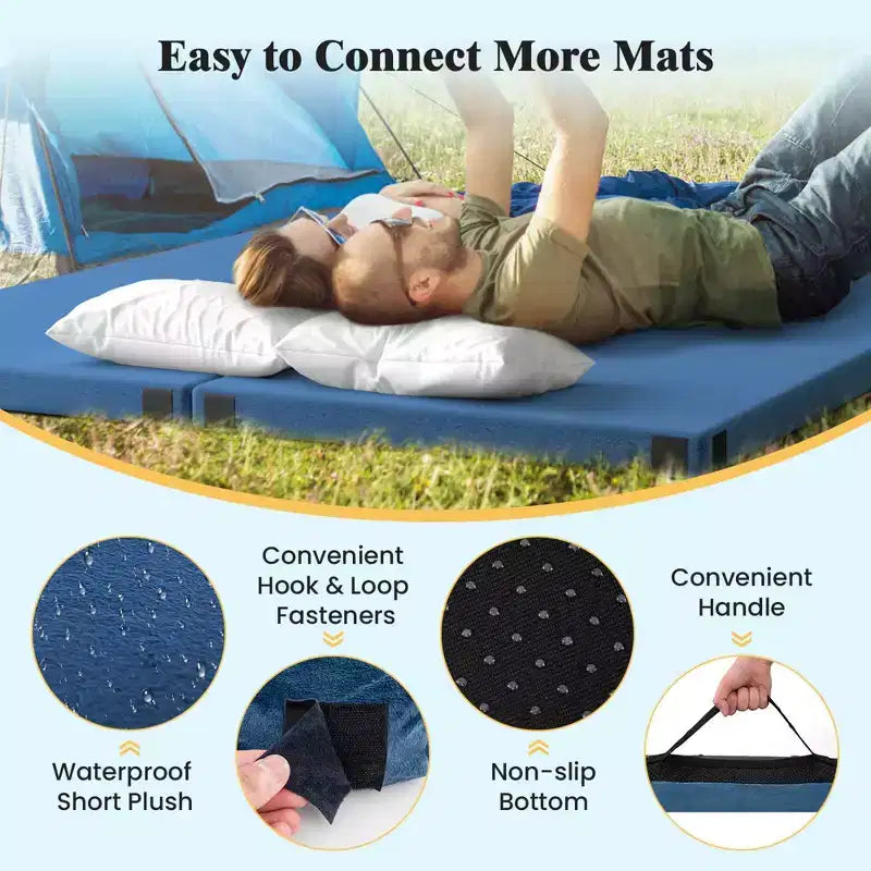 Costway kampeermatras van traagschuim met antislip onderkant en reistas voor buitengebruik, grijs/blauw