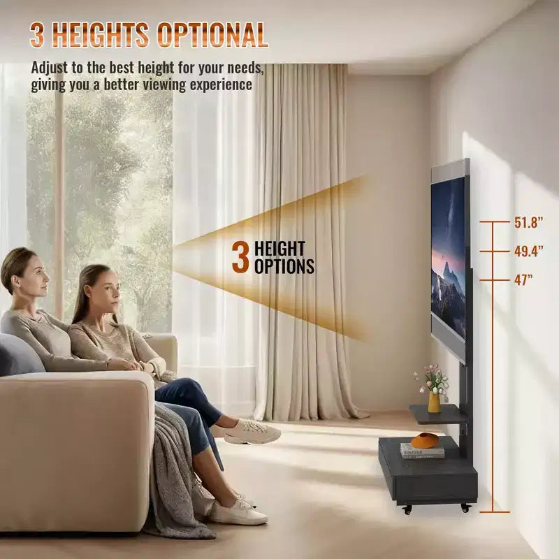 TV-Ständer für 32-75-Zoll-Fernseher, höhenverstellbarer mobiler TV-Wagen mit Schublade und Rollen fürs Wohnzimmer, Schlafzimmer und Büro -ModernLuxe
