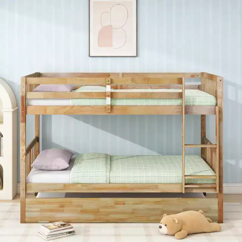 Lit superposé moderne en bois, deux places simples, avec lit gigogne, convertible en 2 lits