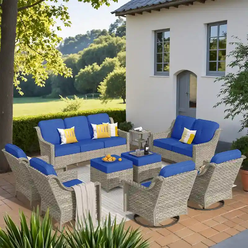 XIZZI 9-teiliges Gartenmöbel-Set für die Terrasse mit drehbarem Sessel