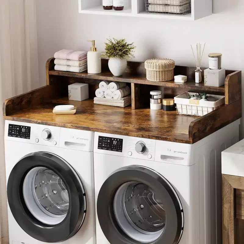 Plan de travail à 2 niveaux pour lave-linge et sèche-linge avec étagère ou tiroirs, couvre-linge avec tapis antidérapant, plateau de 54X27.5 pour plier le linge
