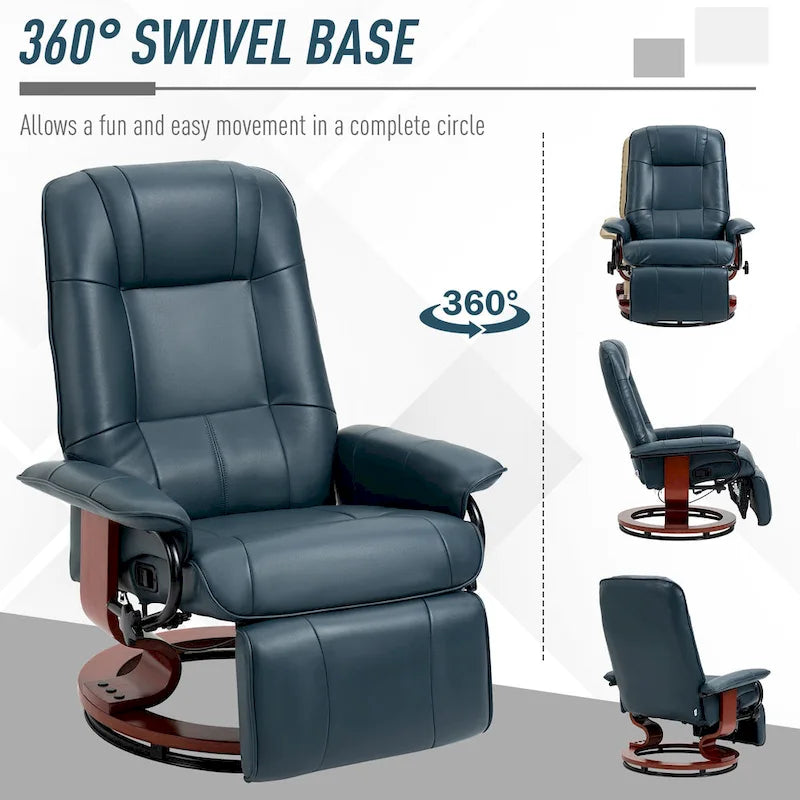 Fotel rozkładany HomCom ze skóry ekologicznej, z regulowanym ręcznym mechanizmem i obrotową podstawą, z wygodnym podnóżkiem