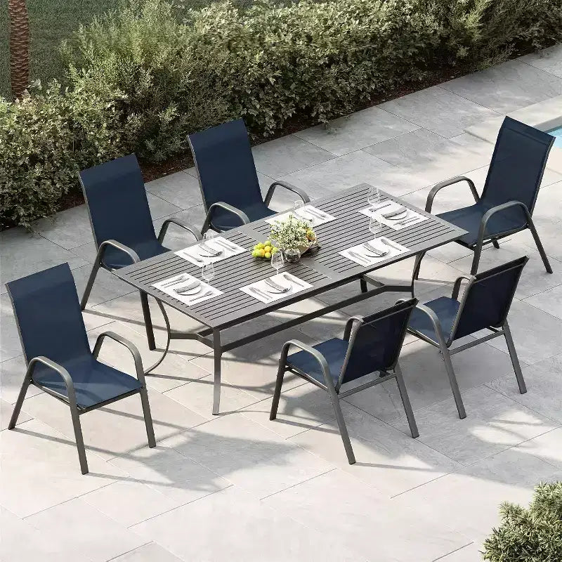 Terrassenstühle, stapelbares Outdoor-Esszimmerstuhlset mit 4/6 Stühlen aus wetterfestem, leichtem Textilene und Armlehnen für Garten und Poolbereich